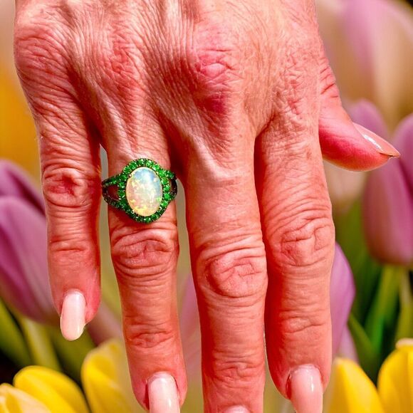 Natural Opal Tsavorite Ring Size 7 14k Gold 5.66 TCW Certified $5,950 300686 - Picture 6 of 17